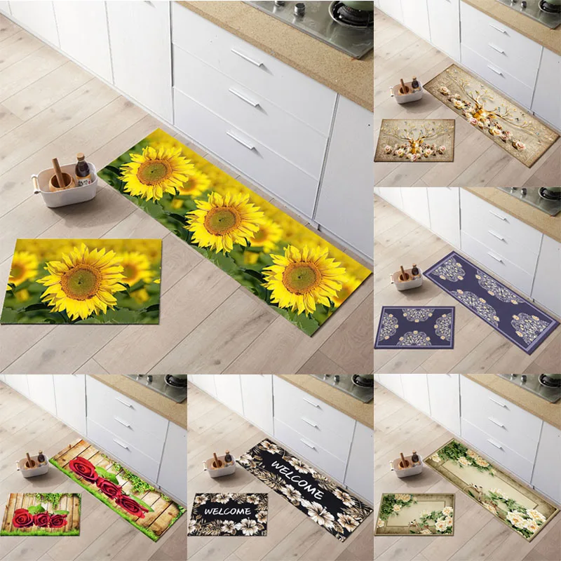 

Цветочный кухонный коврик в богемном стиле, декоративный ковер для гостиной, балкона, прихожей, моющийся коврик с длинными полосками для ук...