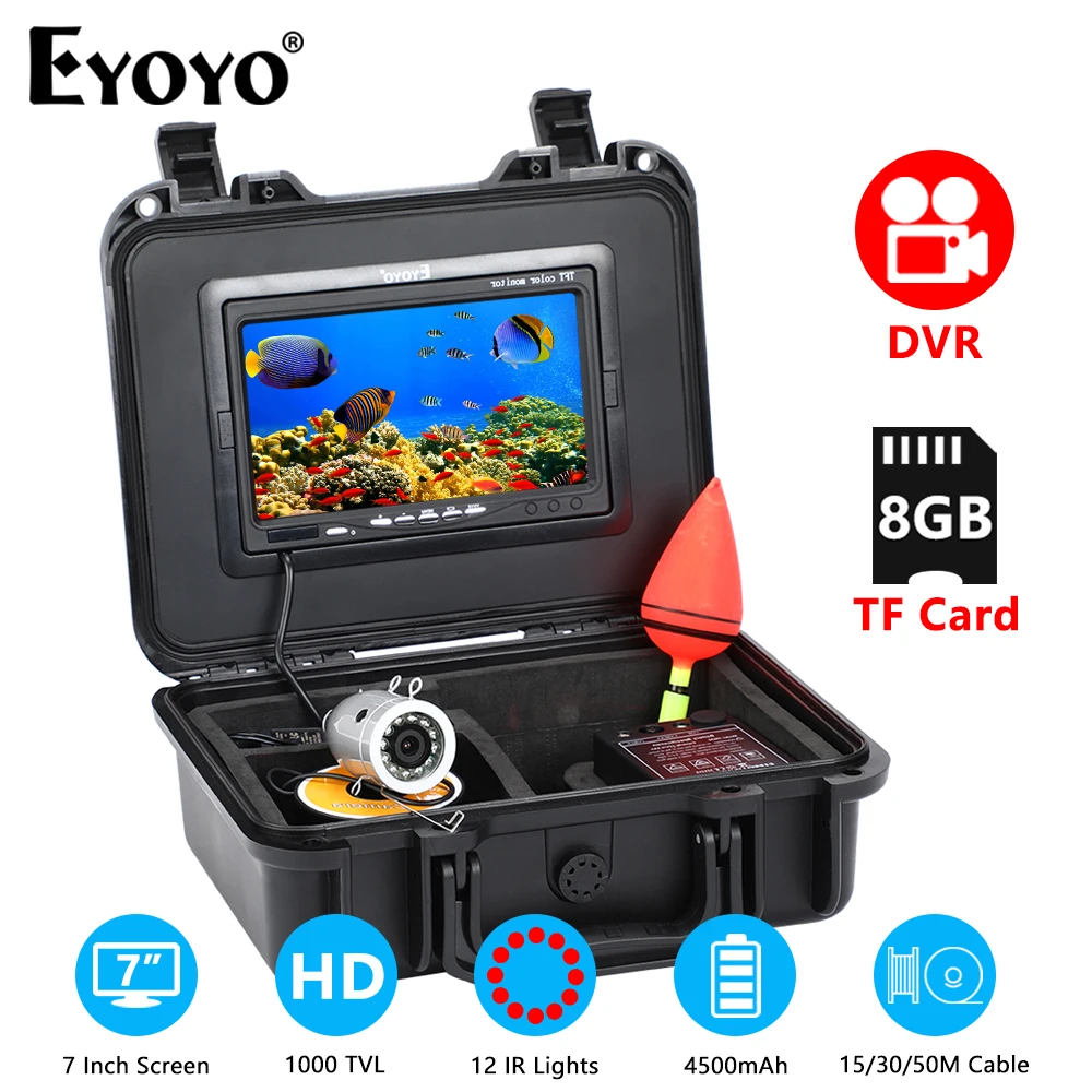 

Eyoyo Underwater 1000TVL Infrared Fishing Camera 50M(131ft) Cable Video Recording With 7" Screen, Lake Boat Sea Ice Fish Finder
