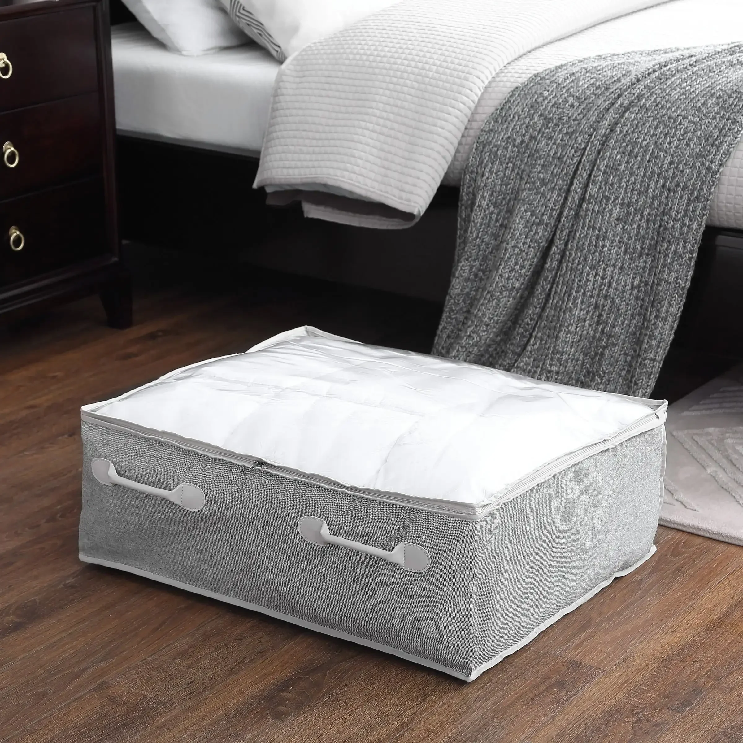 

g 2 Piece Compartment Underbed Zippered Storage Bin Set, 26" X 21" Storage Box Organizer