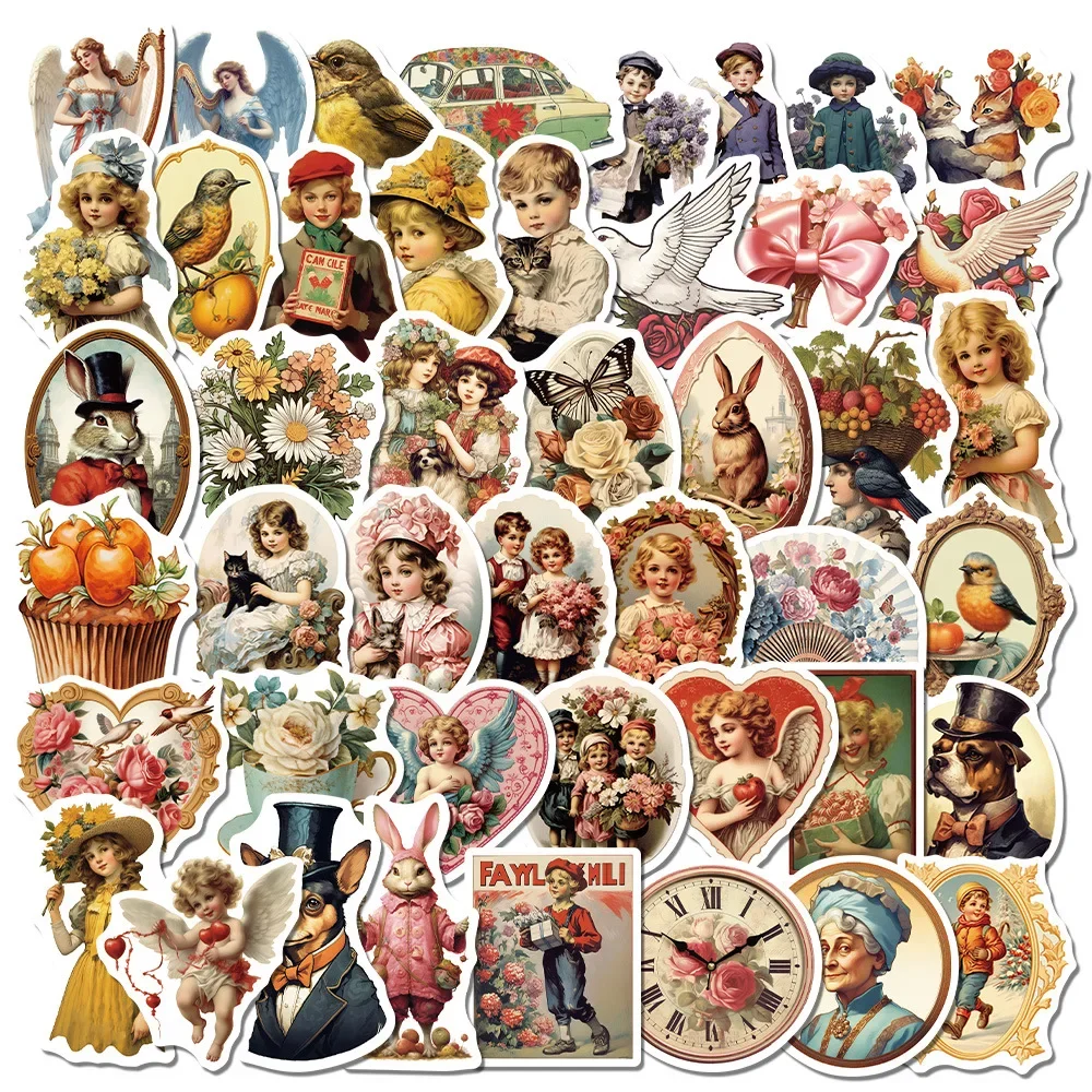 

10/30/50pcs Insdiy English Style Retro Pattern Flat Suitcase Phone Case Guitar Notebook Scooter Cartoon Flower Figure Stickers