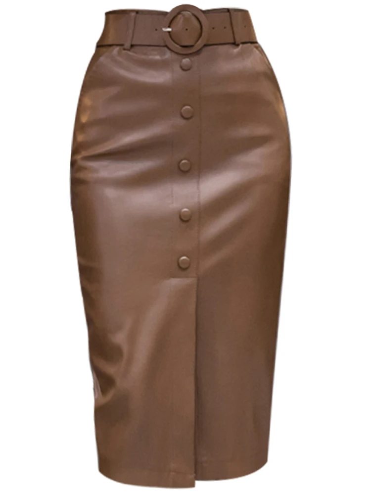 Lautaro весна осень черная мягкая юбка-карандаш из искусственной кожи женская с