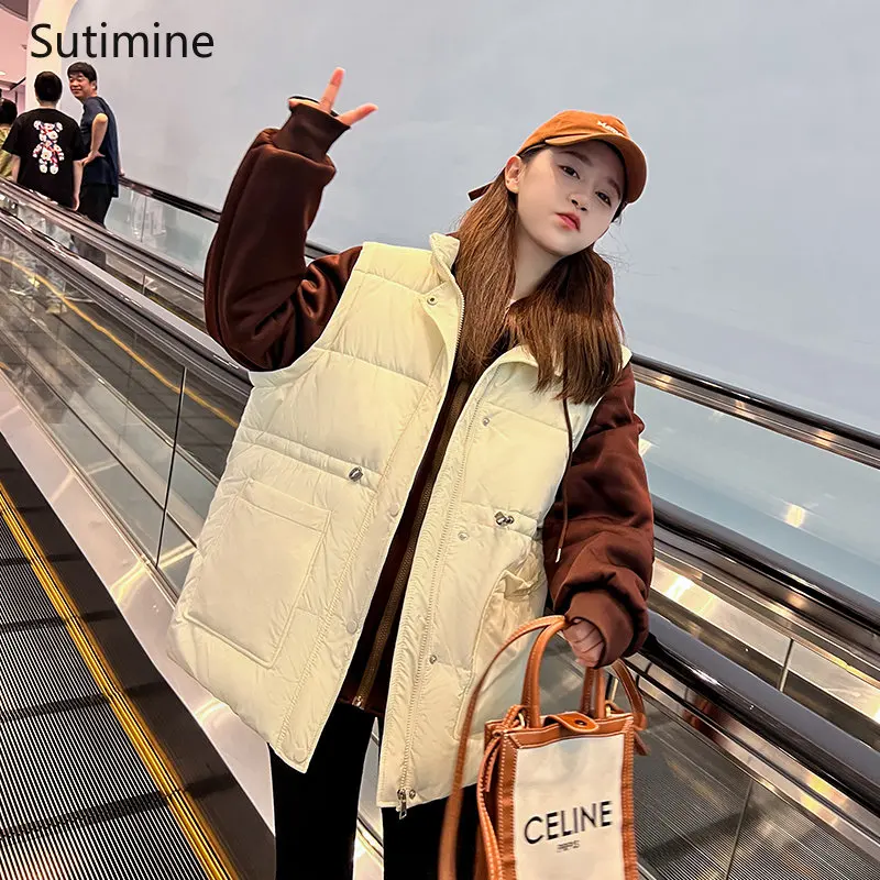 Winter Clothes Women Office Lady Button Loose and Fake Two-piece Thick Hooded Patchwork Coat Pockets Zipper  Coat Women