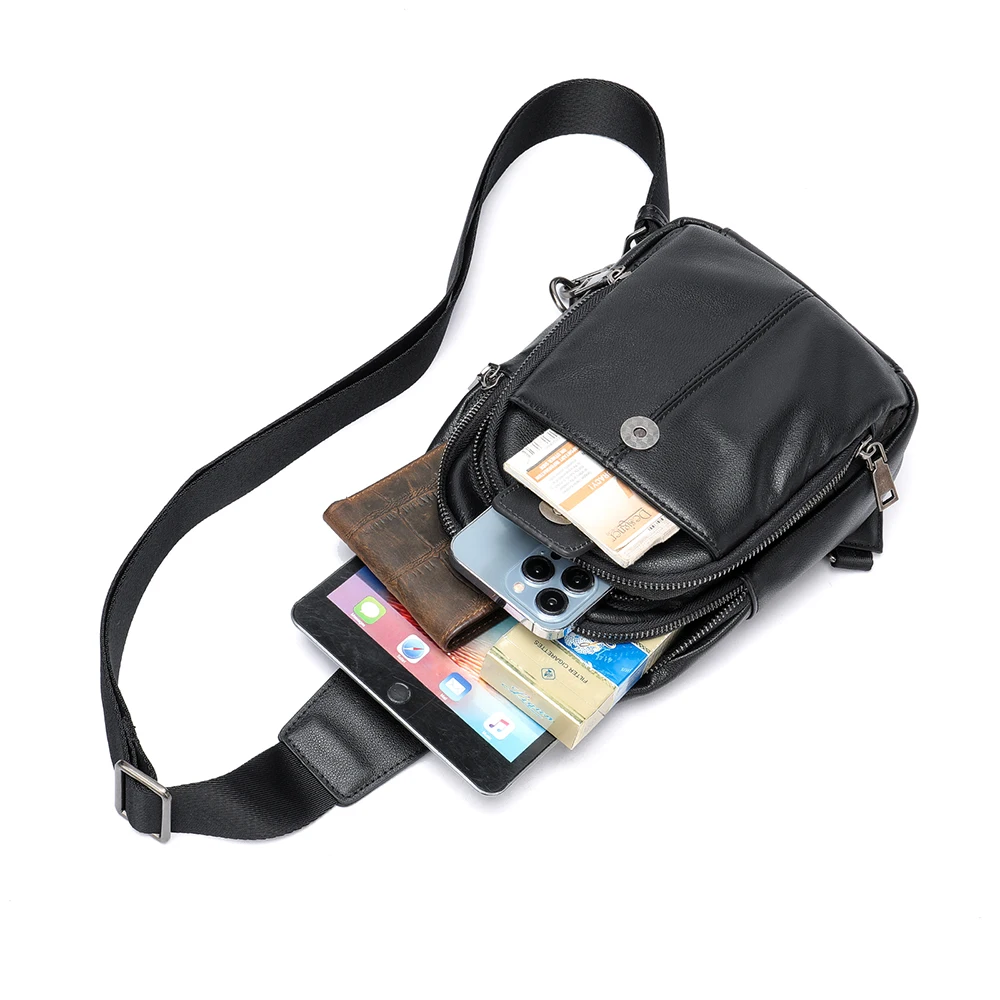 WESTAL Men's Chest Bag Genuine Leather Shoulder Bag Husband Cross Body Side Pack Sling Bag Casual Travel Phone Pouch Slingback