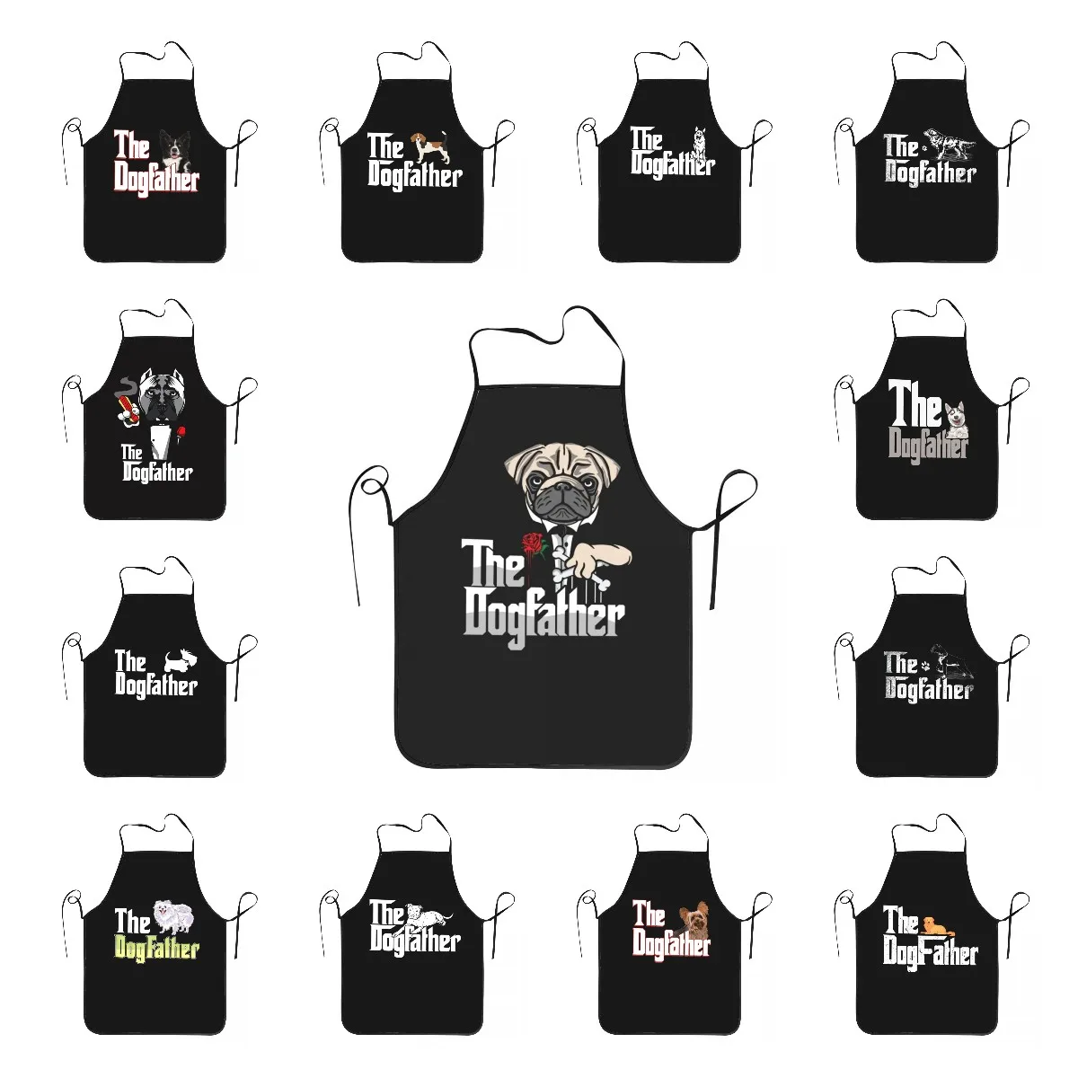 

The Dogfather French Bulldog Apron Women Men Unisex Bib Frenchie Dog Kitchen Cooking Tablier Cuisine Chef Baking