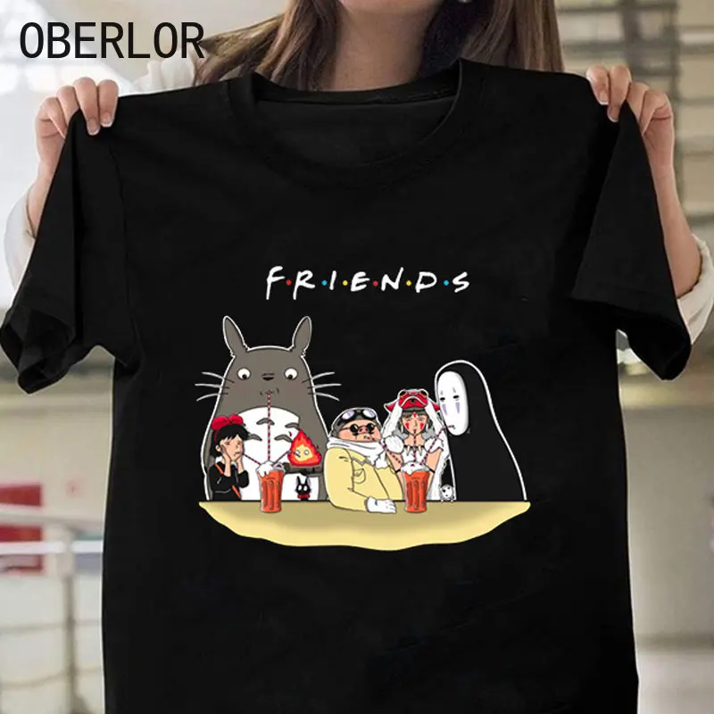 

100% Cotton T-Shirt Friends Ghibli Totoro Men Tshirts Oversized TShirt Short Sleeve Shirt Unisex Clothes Cartoon Top Tees Female