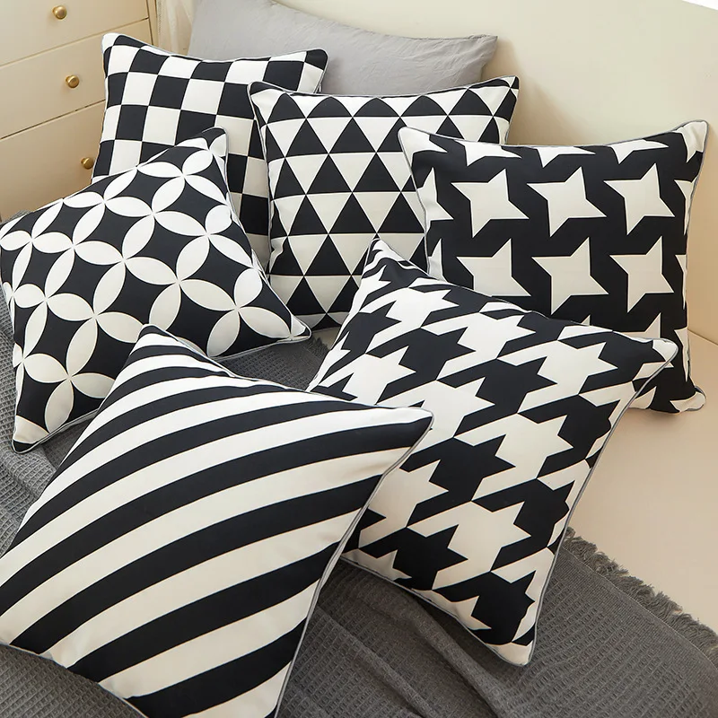 

Black White Geometric Printing Cushion Cover Modern Simplicity Canvas Pillow Covers Decorative Home Sofa Backrest Cushion Cover