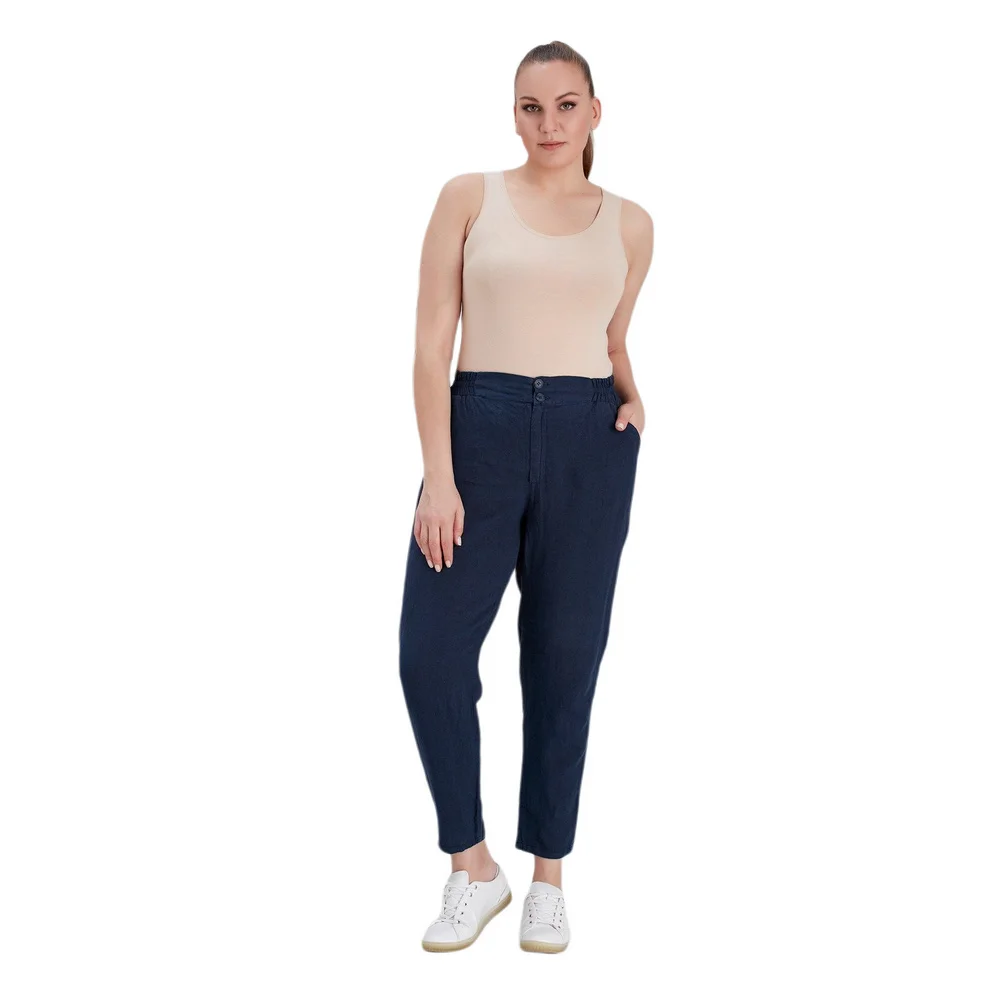 Fierte Women Large Size Pants rg1612 Linen High Elastic Waist Tight Bell-Bottomed Sports Wrist Length