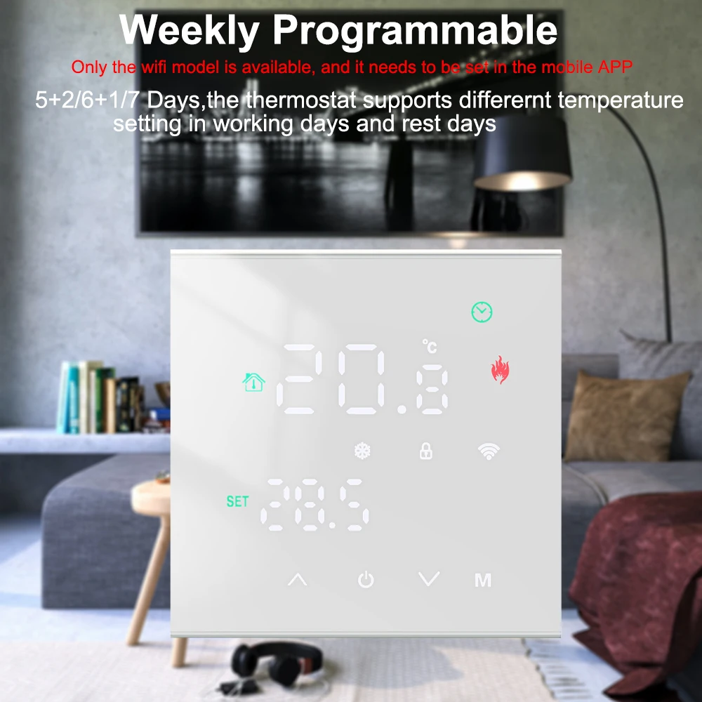 Программируемый термостат Minco Home M3H с сенсорным экраном черный/белый цвет для