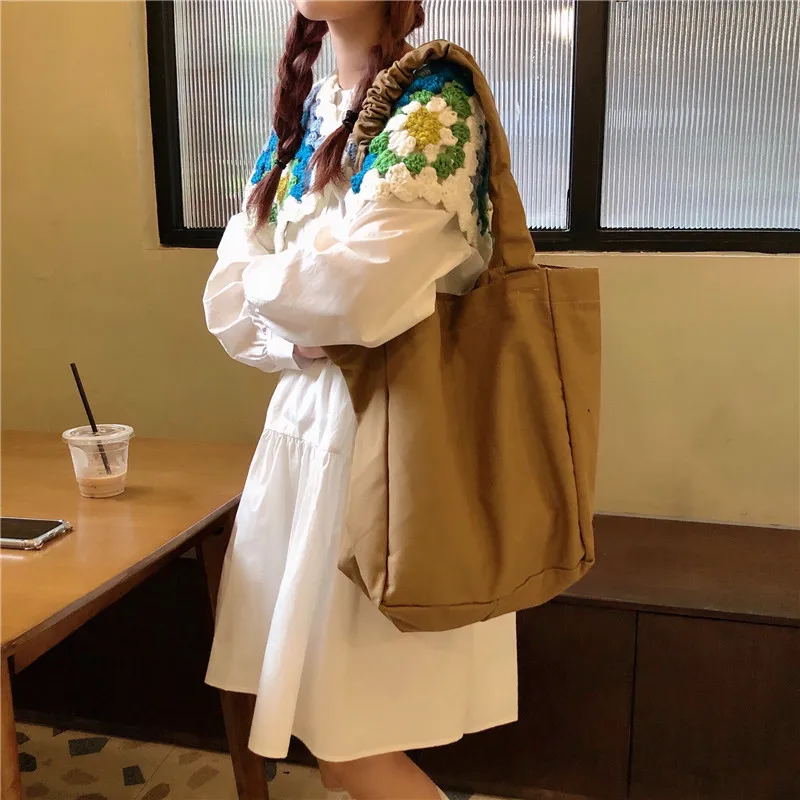 Наплечная Сумка женская холщовая однотонная большая для путешествий покупок