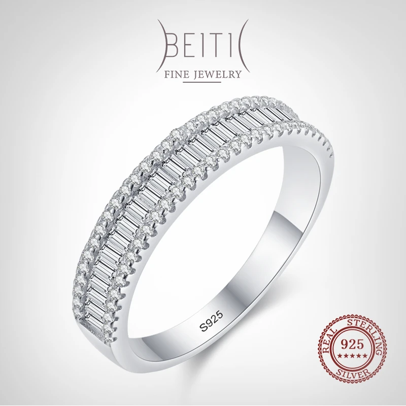 

Beitil Fashion Dazzling Round Rectangle Clear Zircon Rings 925 Sterling Silver Fashion Jewelry For Women Wedding Engagement