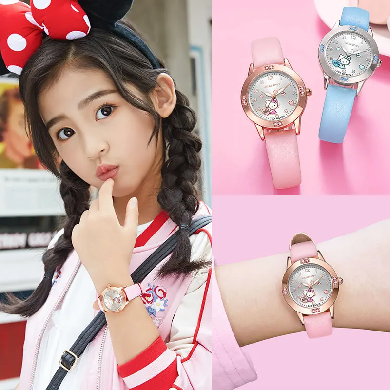 

Детские часы Hello Kitty Kawaii, простые и милые водонепроницаемые светящиеся часы-указатели для девочек, подарок для детей