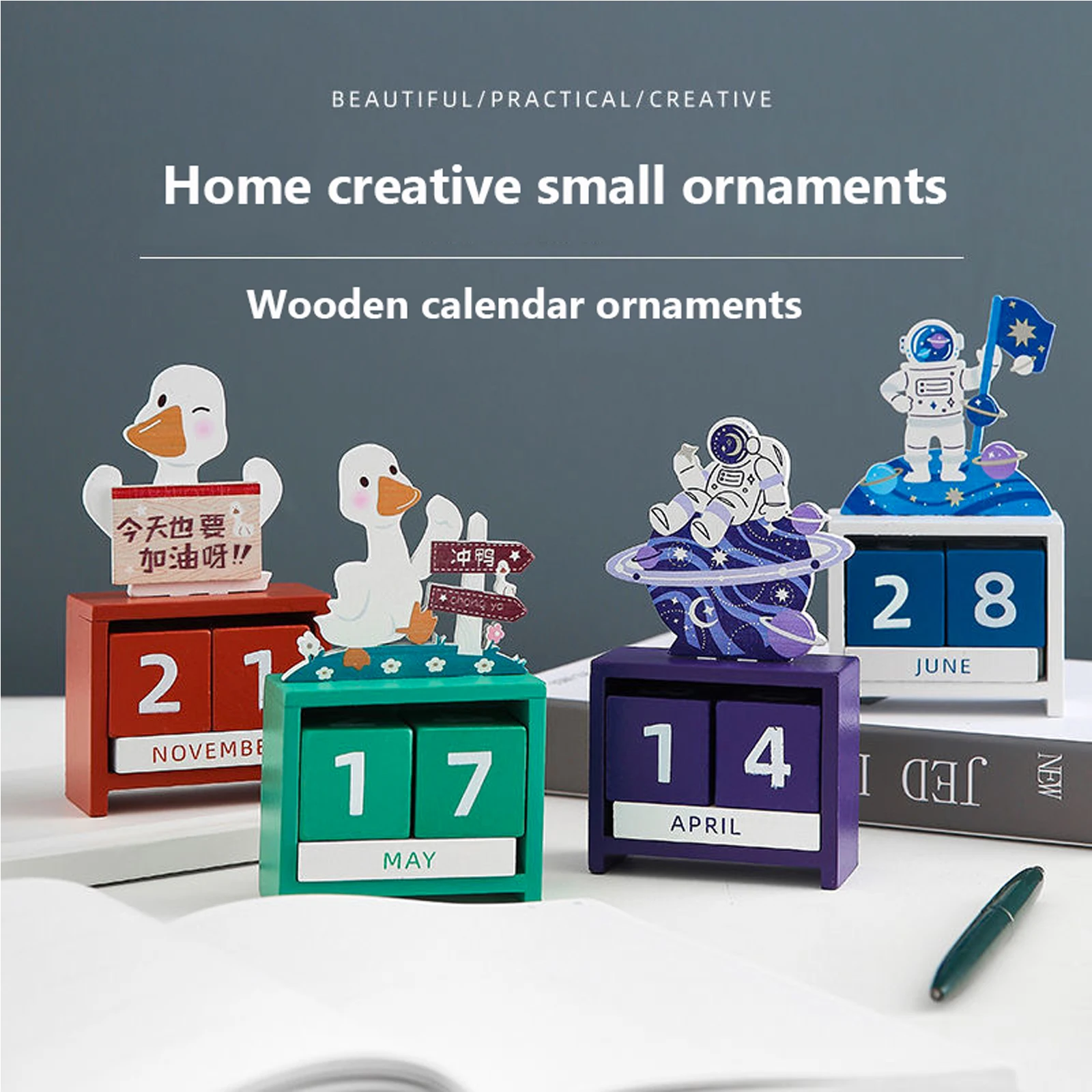 

Милый мультяшный креативный деревянный настольный календарь, Декор для дома и офиса, деревянный ежедневный стол для расписания, календарь, ...