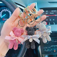 luxury jewelry full rhinestones bear car key chain creative letter big button key chains bag pendant doll party gifts for women