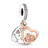 original entwined infinite hearts double dangle beads charm fit pandora women 925 sterling silver bracelet bangle jewelry