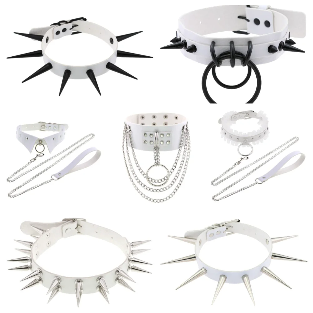 

Goth Thick Long Stainless Steel Rivet Sexy White Collar Choker Necklaces for Women Egirl Punk Goth Y2K Bondage Cosplay Jewelry