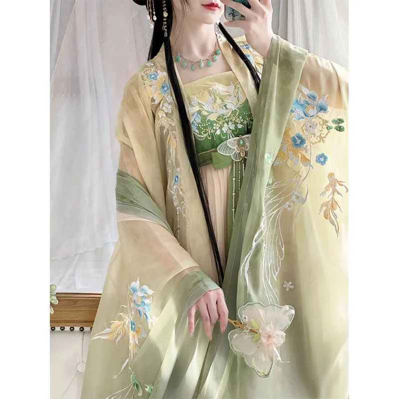 CA01 Hanfu Женская рубашка с большими рукавами и вышивкой для тяжелой промышленности