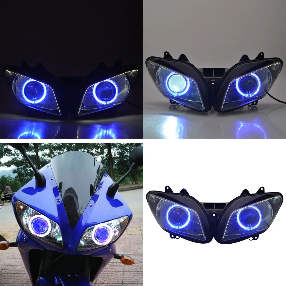 

For Yamaha YZF R1 2002 2003 NEW Motorcycle Custom Headlight Assembly Blue Angel Eyes LED Headlight faros led para motos farol