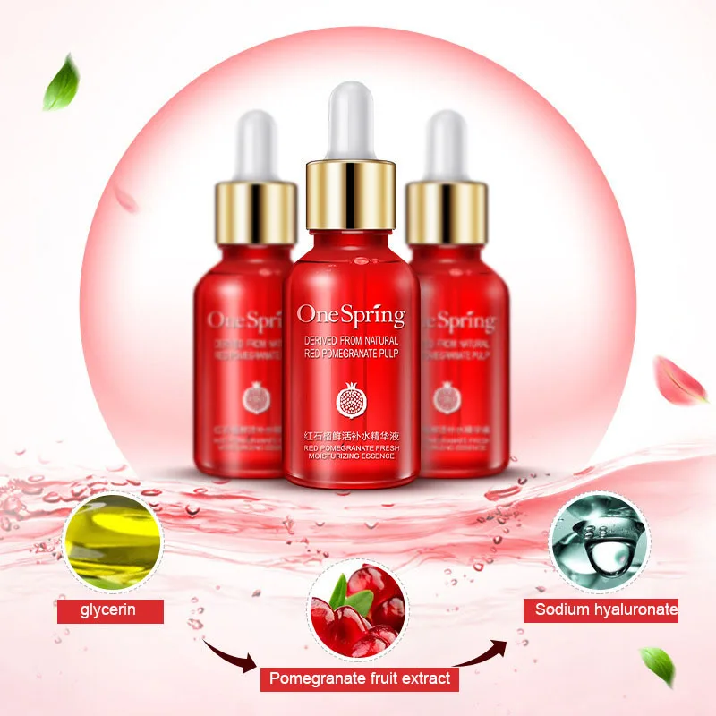 3pcs Red Pomegranate Fresh Moisturizing Facial Essence Deeply Nourishes Refreshing Oil Control Face Sreum Shrink Pores Skin Care