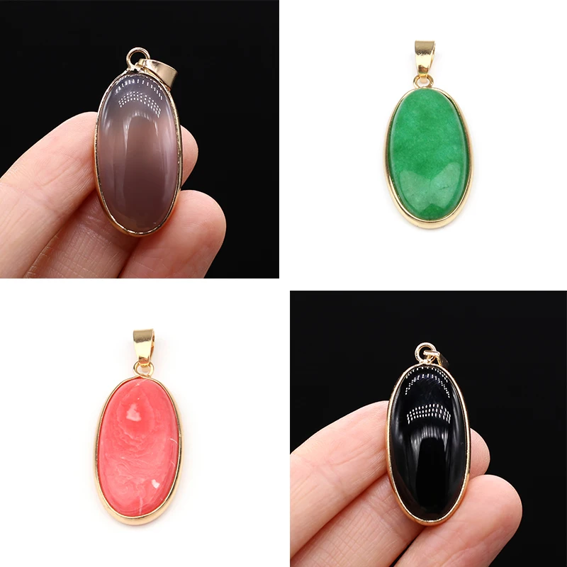 

Natural Stone Pendant Oval Shape Pendants Agated Lapis Lazuli Charms Making for Jewelry Necklace Gift for Women 40x16mm