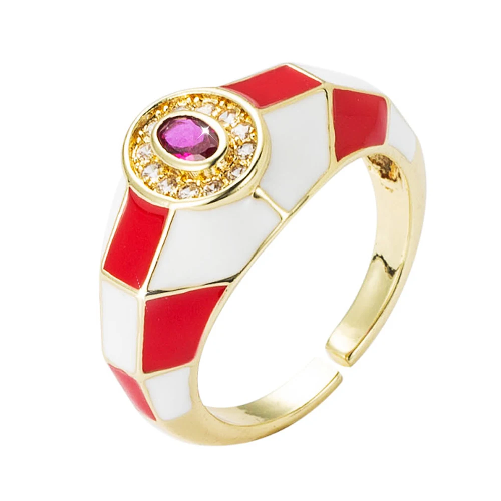 

Retro Popular Geometry Dripping Oil Inlay Round Exquisite Zircon Fashion Ring Opening Adjustable Temperament Ladies Rings Gift