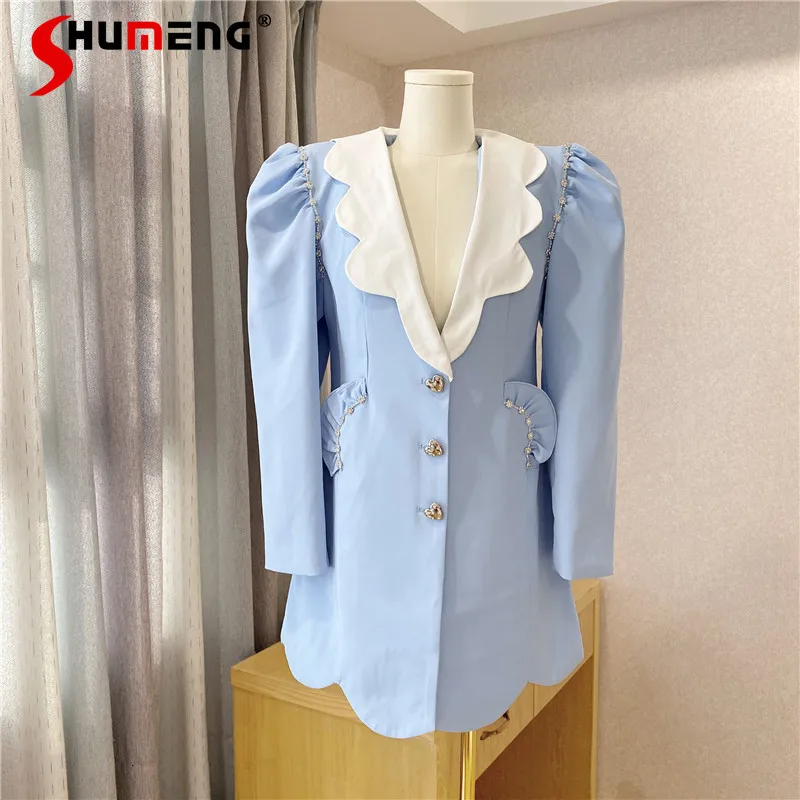

Socialite Slim Fit Puff Sleeve Diamond-Embedded Dress for Women Fashion Suit Jacket Dress Spring 2022 New Elegant Clothing