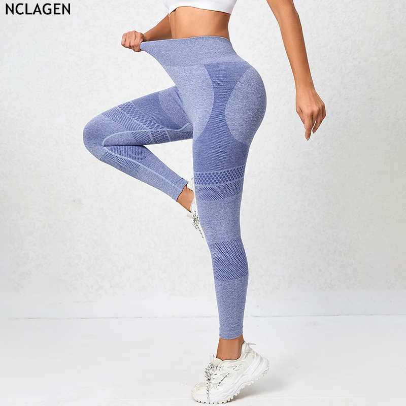 

Леггинсы NCLAGEN женские для занятий йогой, эластичные дышащие спортивные штаны с завышенной талией для фитнесом и подтягивания ягодиц, для бега, летние