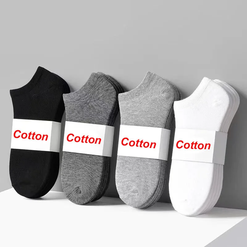 5 Pairs Summer Hot Selling Men High Quality Pure Cotton Socks Odor Resistant Sweat Absorbing Breathable Solid Color Thin Socks