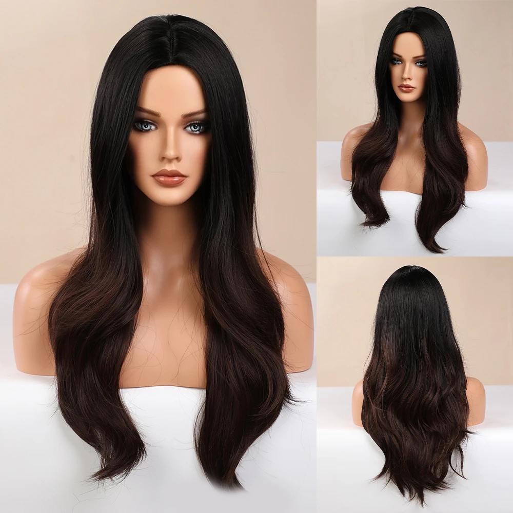 

U.SHINE Long Black Wigs Cosplay Body Wave Synthetic Wigs For White/Black Women Brazilian American Natural Hair