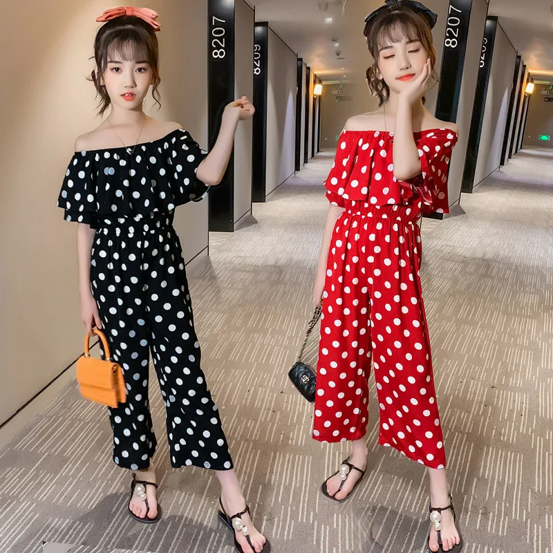 

Kids Clothes 2022 Korean Version of Children's Jumpsuit Girls Summer Clothing Big Children's Polka Dot Chiffon Jumpsuit