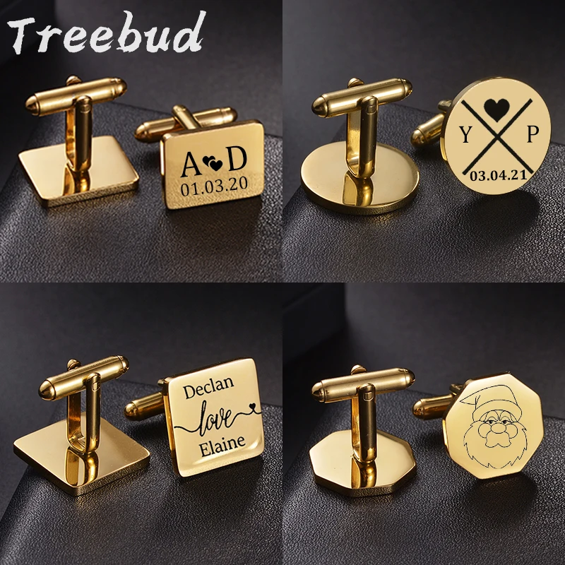 

Treebud Custom Engraved Name Logol Cufflinks Stainless Steel for Men Date Nameplate Initial Letter Shirt Button Cuff Father Gift