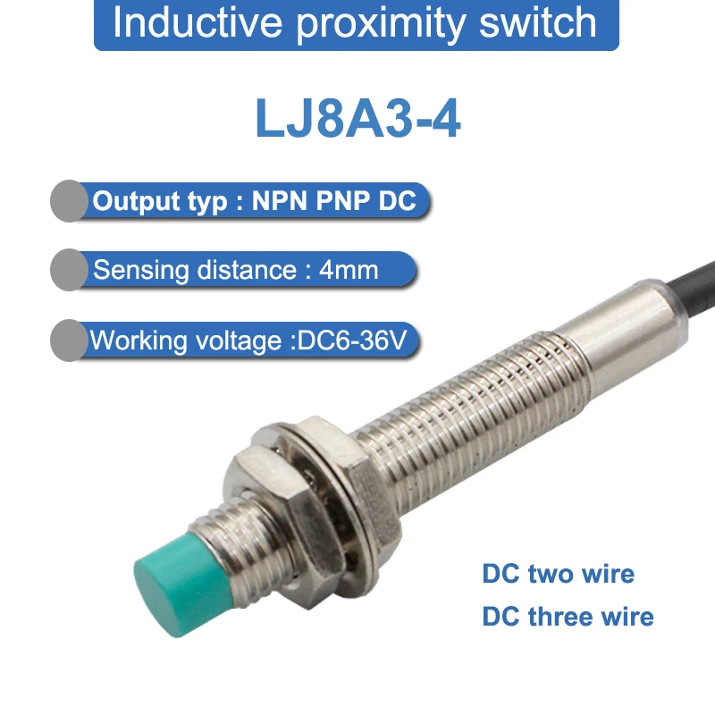 

LJ8A3-4 DC 6-36V Three-wire Two-wire NPN PNP NC NO M8 1mm Detection Distance Limit Switch Inductive Proximity Switch Sensor