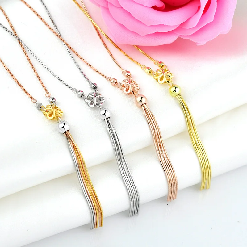 

Necklace Female S925 Colored Gold-Plated Sterling Silver Tassel Clavicle Chain Elegant Color Silver Necklace Internet Celebrity