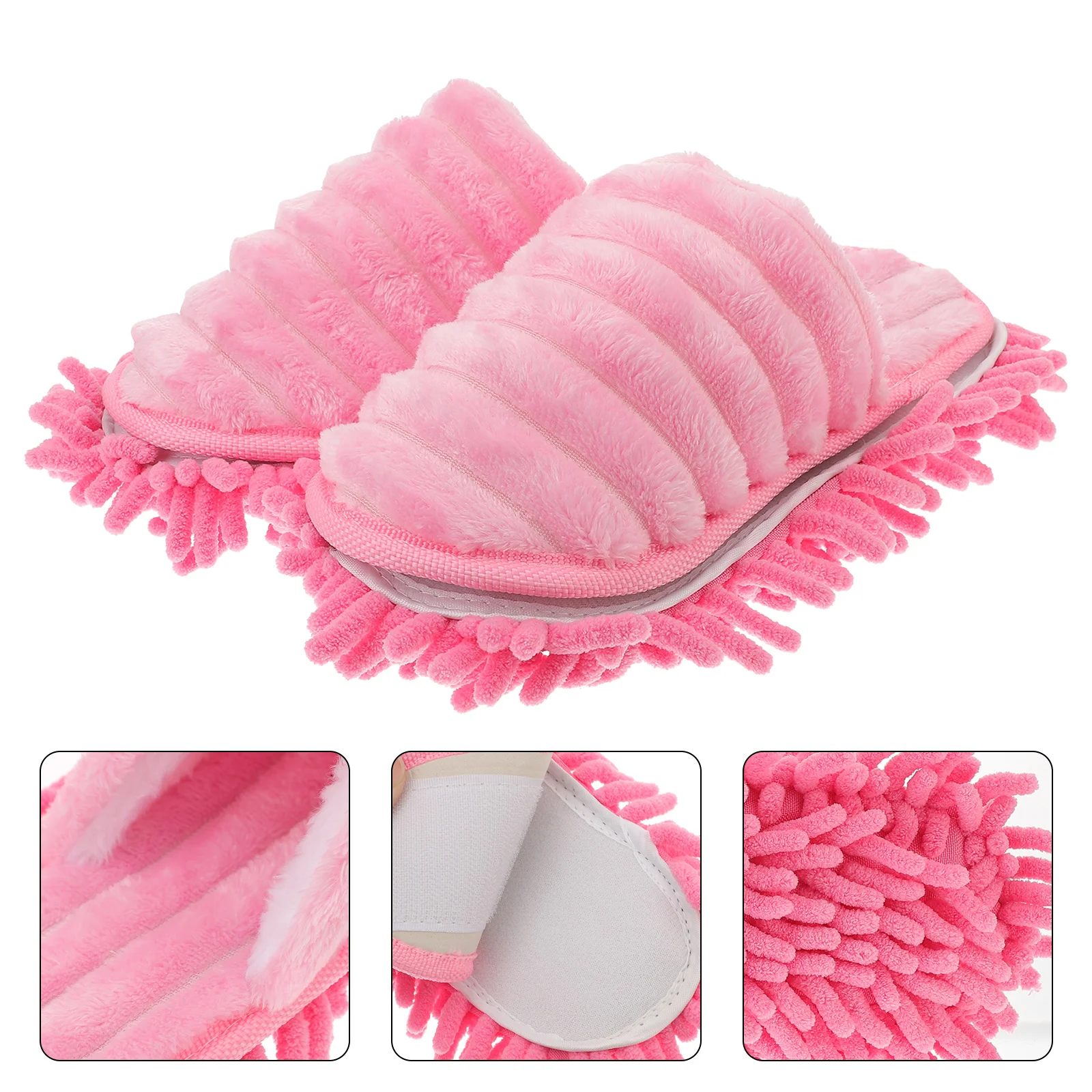 

1 Pair Furry Stripes Floor Cleaning Slippers Detachable Bottom Mopping Slipper - Size S 35-37 (Pink)