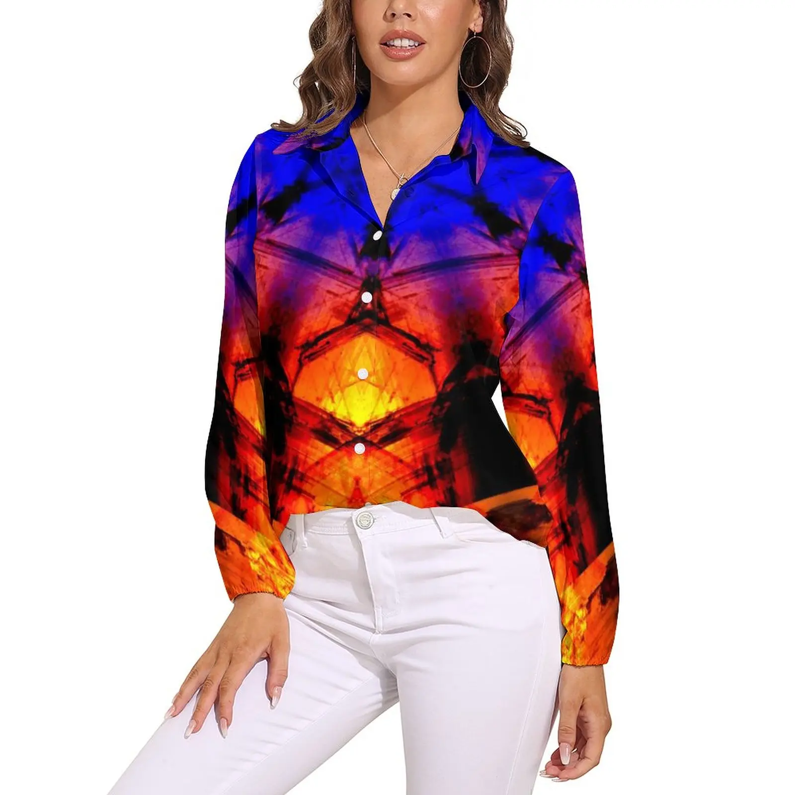 

Vintage Metallic Blouse Fire Ice Mandala Print Pretty Pattern Blouses Women Casual Shirt Spring Long Sleeve Oversize Top