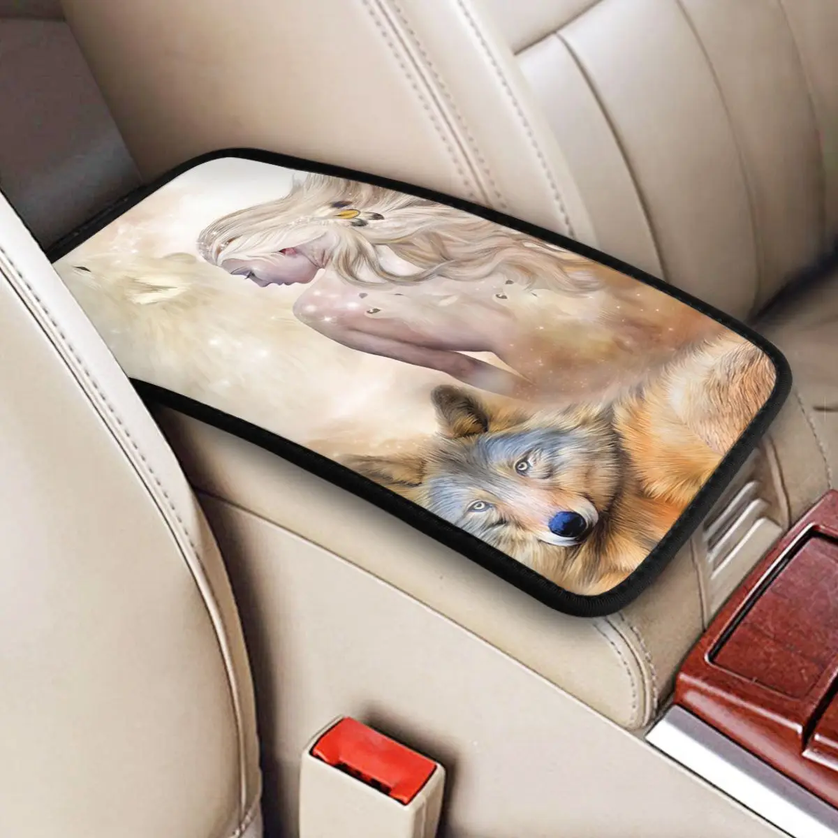 

Wolf Moon Goddess Car Accessories Car Handrail Box Cushion Custom Print Non-slip Car Armrest Cover