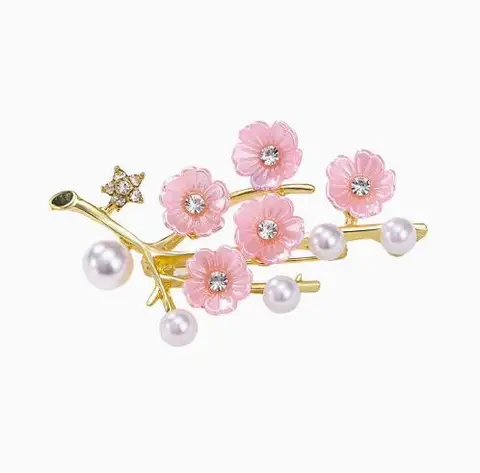 Эмалированная булавка с цветком сливы для женщин, унисекс, брошь с жемчужной веткой, офисные вечерние подарки для друзей, ювелирные аксессуары