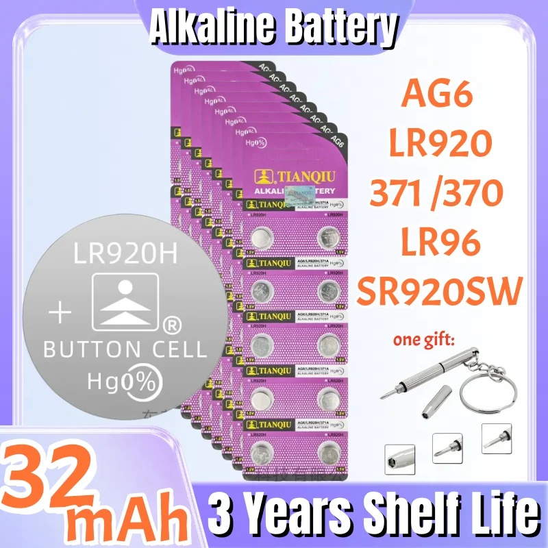 Фото 6-120 шт. 1,55 В AG6 371 SR920SW LR920 SR927 171 370 L921 LR69 SR920 кнопочные батарейки для часов, игрушек, батарейка-монета с дистанционным управлением №1