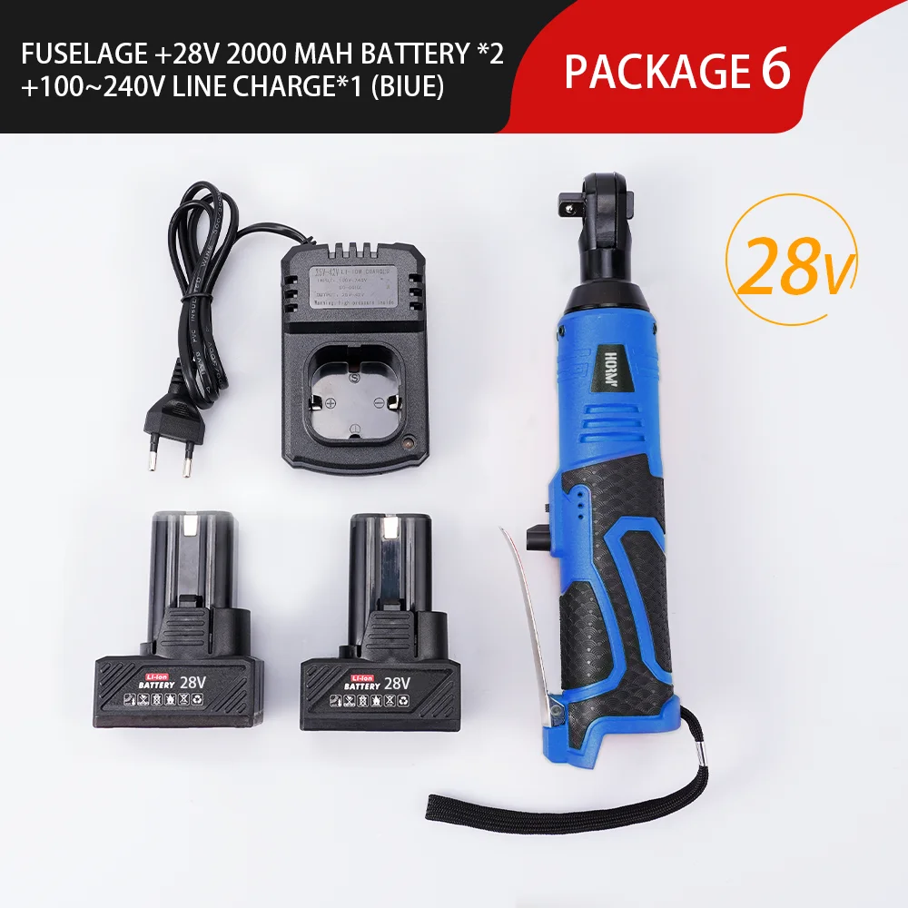 28V 55N.m Cordless Electric Impact Wrench 3/8'' 90 Right Angle Wrench Ratchet Tool Drill Screwdriver With Lithium-Ion Battery