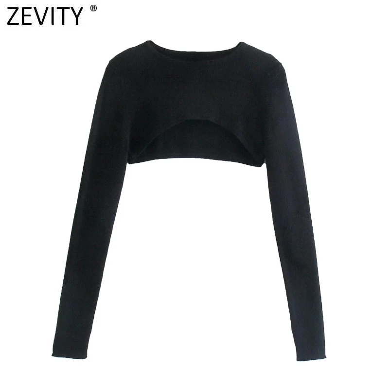 

Женский однотонный вязаный свитер Zevity SW912 с круглым вырезом, Элегантный дизайнерский черный пуловер, Осенние Топы с запахом