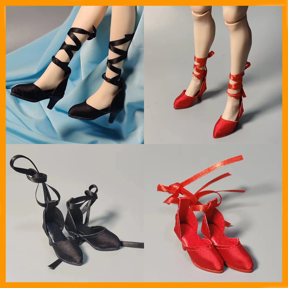 В наличии масштаб 1/6 женские сексуальные черные туфли на высоком каблуке с