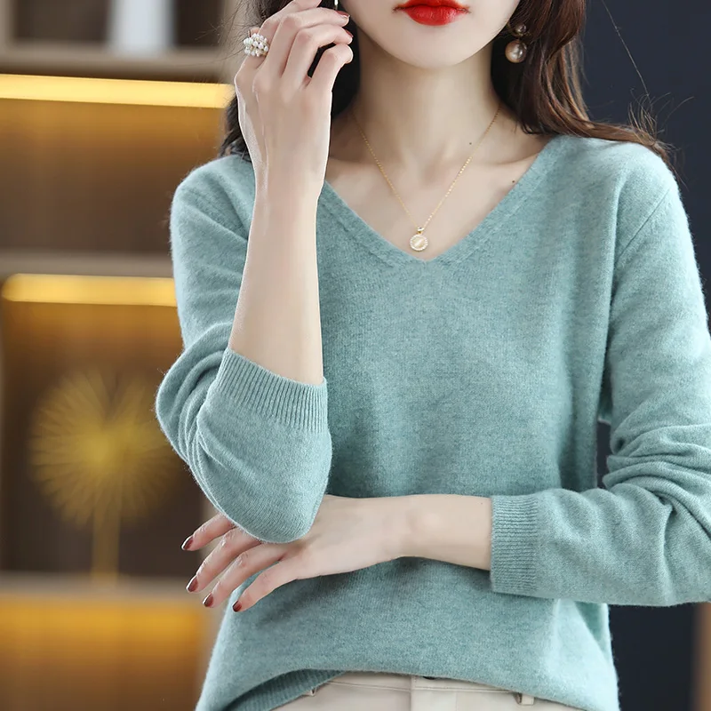 Cashmere Sweaters Women Casual V-neck Solid Jumpers Pullovers Autumn winter Womens Sweater Cashmere Knitwear images - 6
