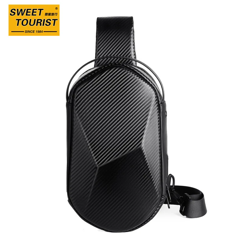 Hard Shell 3d Fashion Brand Men's Chest Bag, Casual Shoulder Bag With Usb Multi-function For Business And Travel