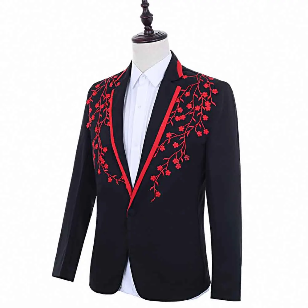 Embroidery Men Blazers Men Flower Print Coat Men Casual Suit Jacket Street Wear Social Veste Homme