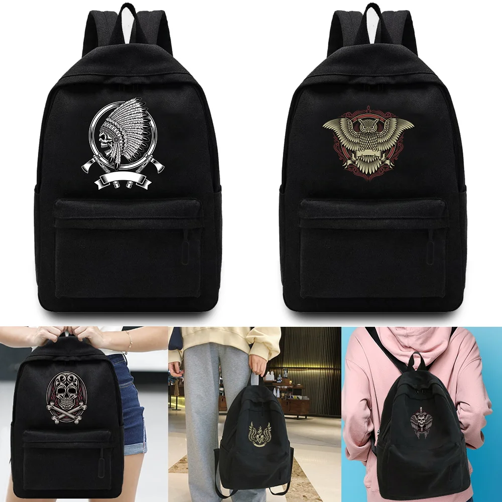 

Women School Backpack Large Capacity Unisex Travel Organizer Canvas Student Knapsacks Skull Printing Casual Style Shoulder Bags