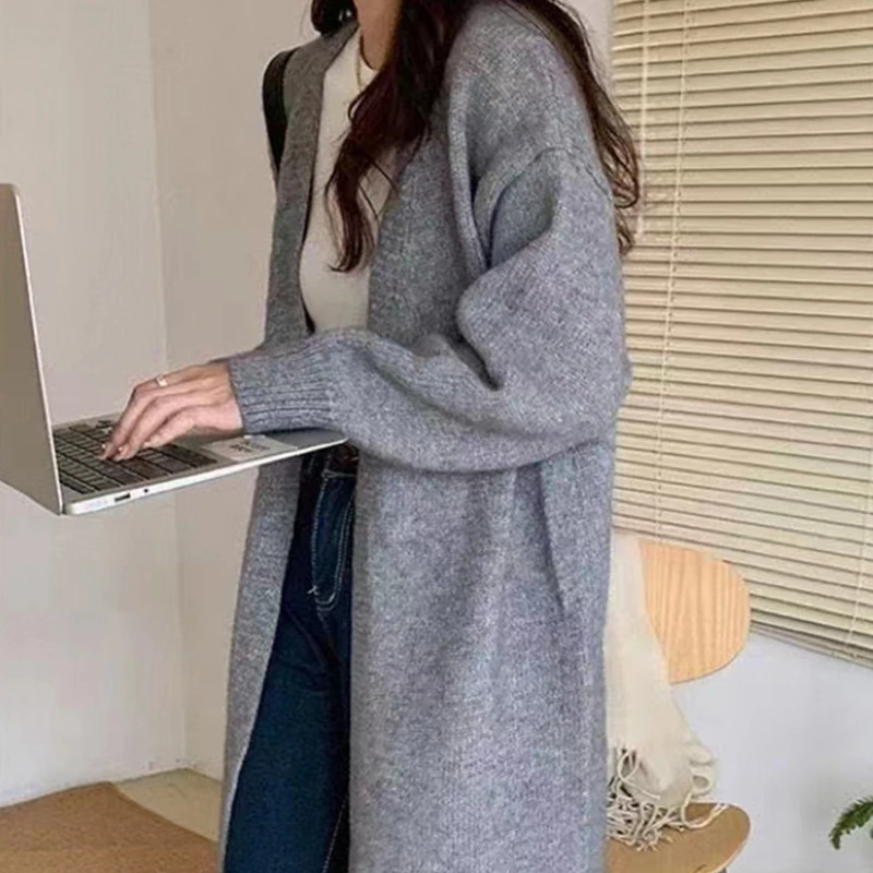 

Knit cardigan sweater coat female autumn and winter soft waxy lazy wind loose design sense of solid color cardigan female
