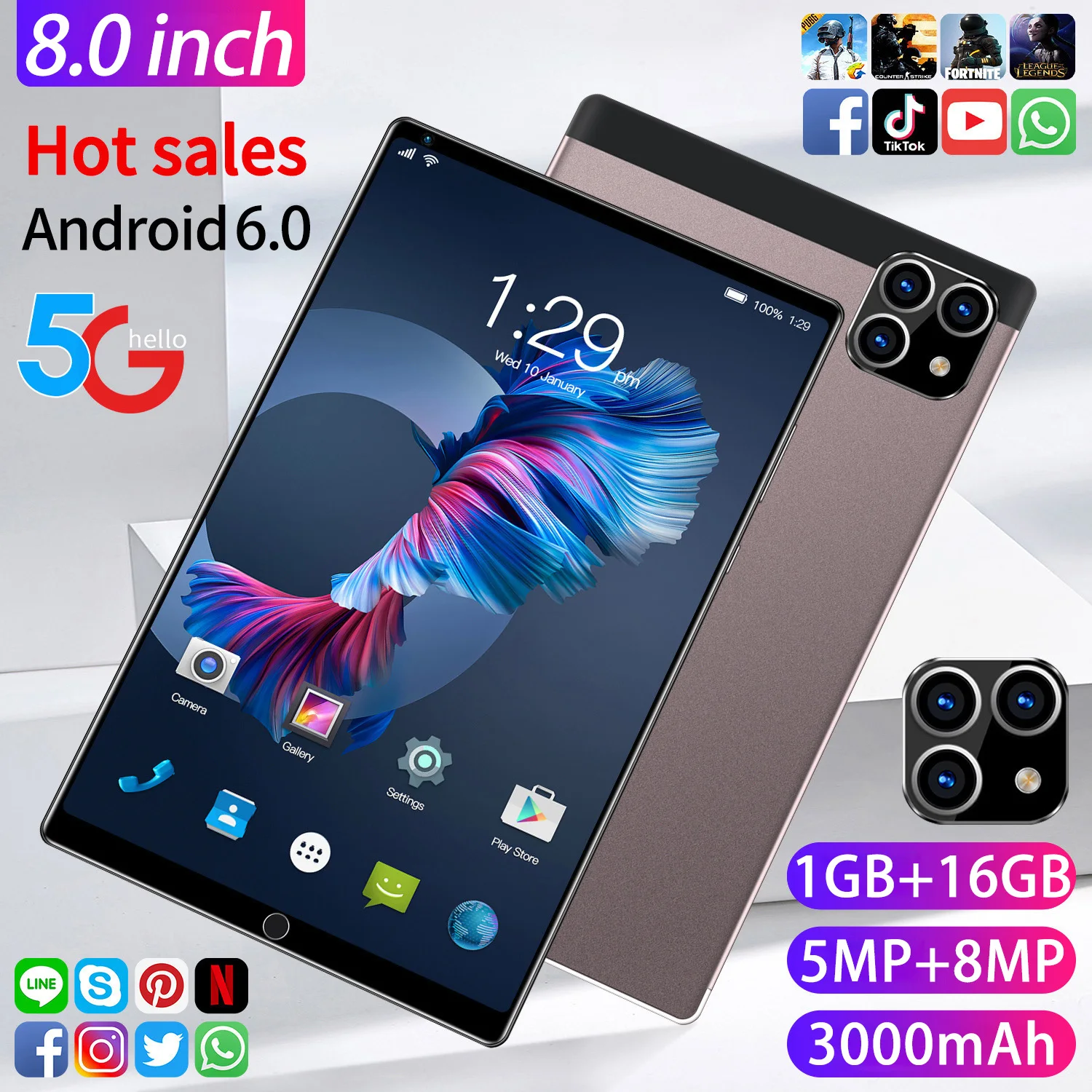 2023 Nuova Versione Globale Tablet Da 8 Pollici Android 1Gb Ram 16Gb Rom Android 6.0 Dual Sim 8 Core Bluetooth Tablet Pc Network