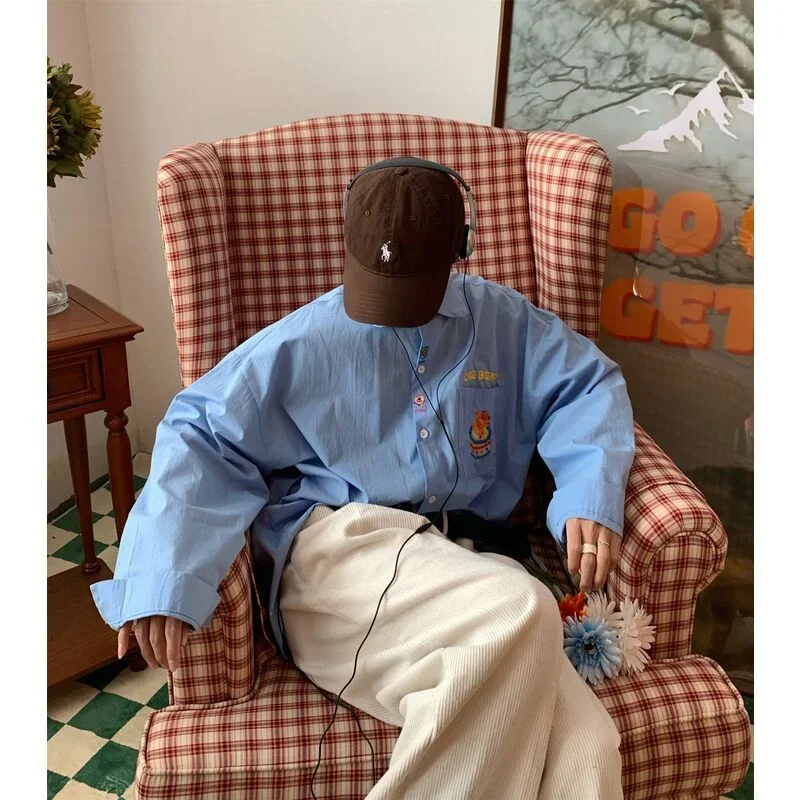 Женская винтажная рубашка с длинным рукавом белая блузка оверсайз в японском