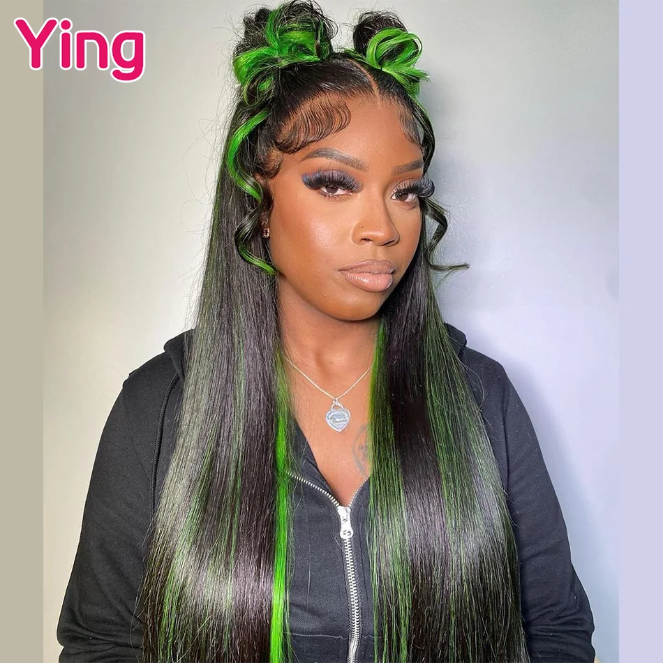 Ying Highlight Green Colord Transparent 13x4 Lace Front Wigs 30 Inch Bone Straight Peruvian Remy13x6 Lace Frontal Human Hair Wig
