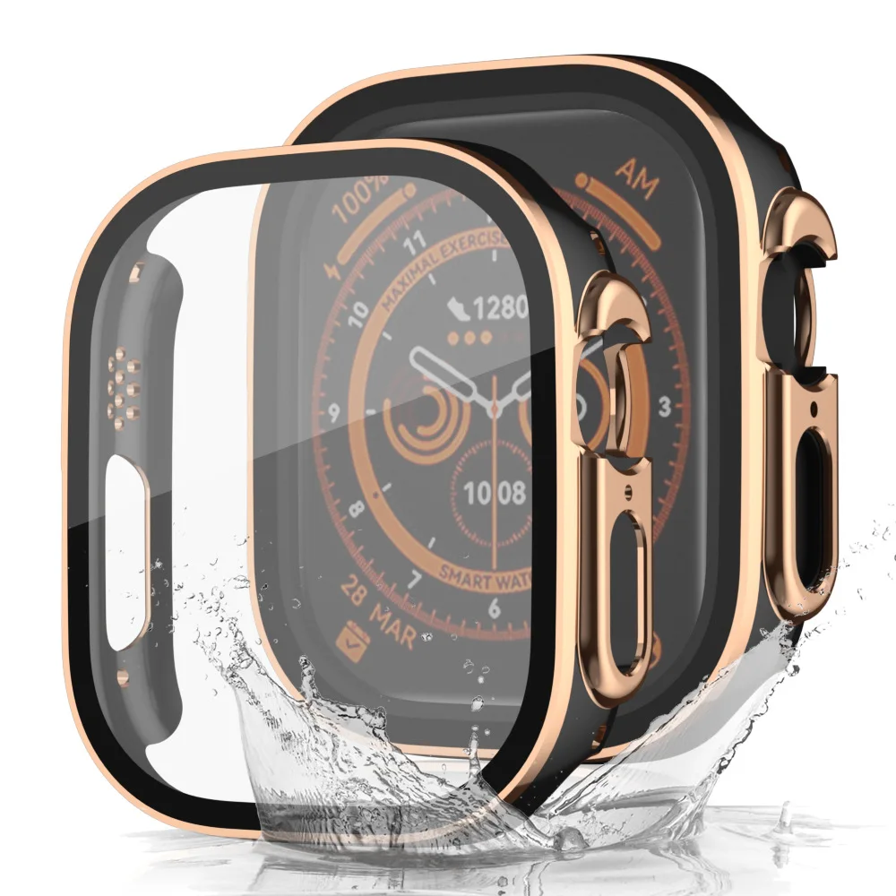 Gase+Film For Apple Watch Ultra Series SE 7 6 5 4 PC Waterproof Case for Iwatch 49 45 41 44 40mm Straight Edge  Protector Cover