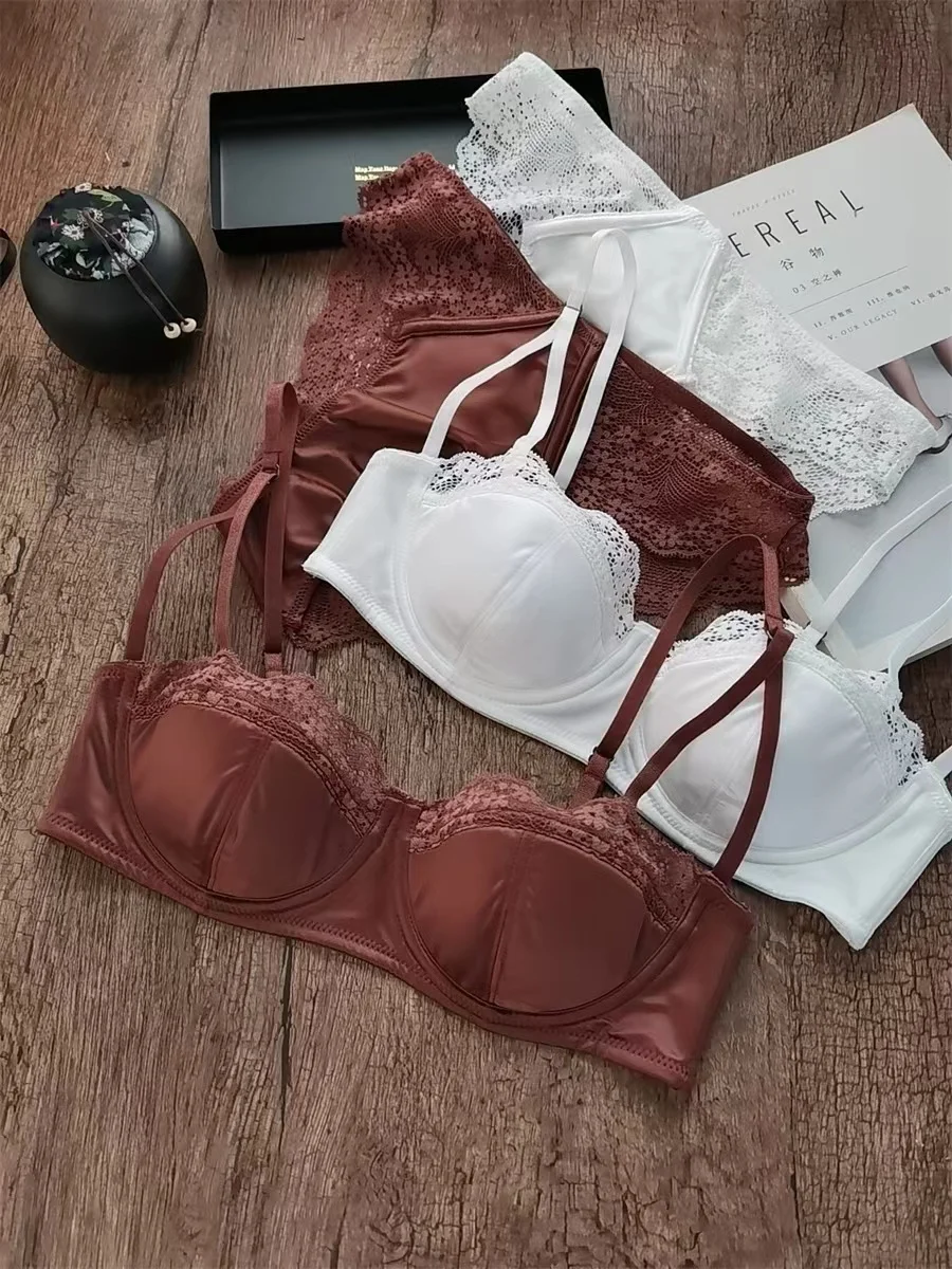 

France slim glossy gathering bralette bra set lace lingerie and with underpants large size colection comfortable bra and pan